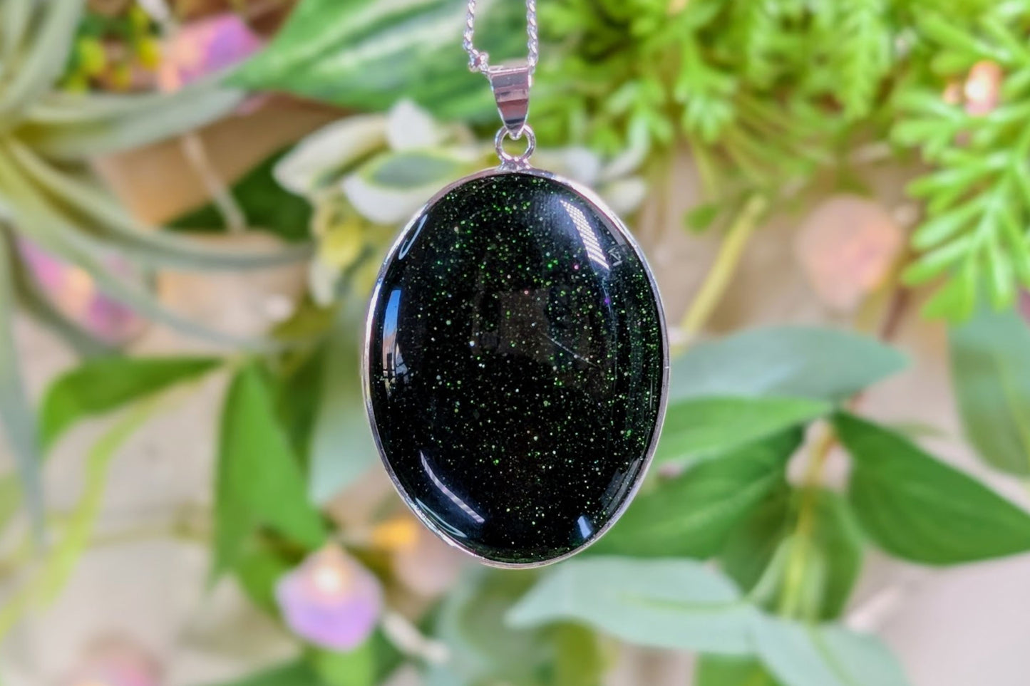 Green Goldstone Cabochon Necklace