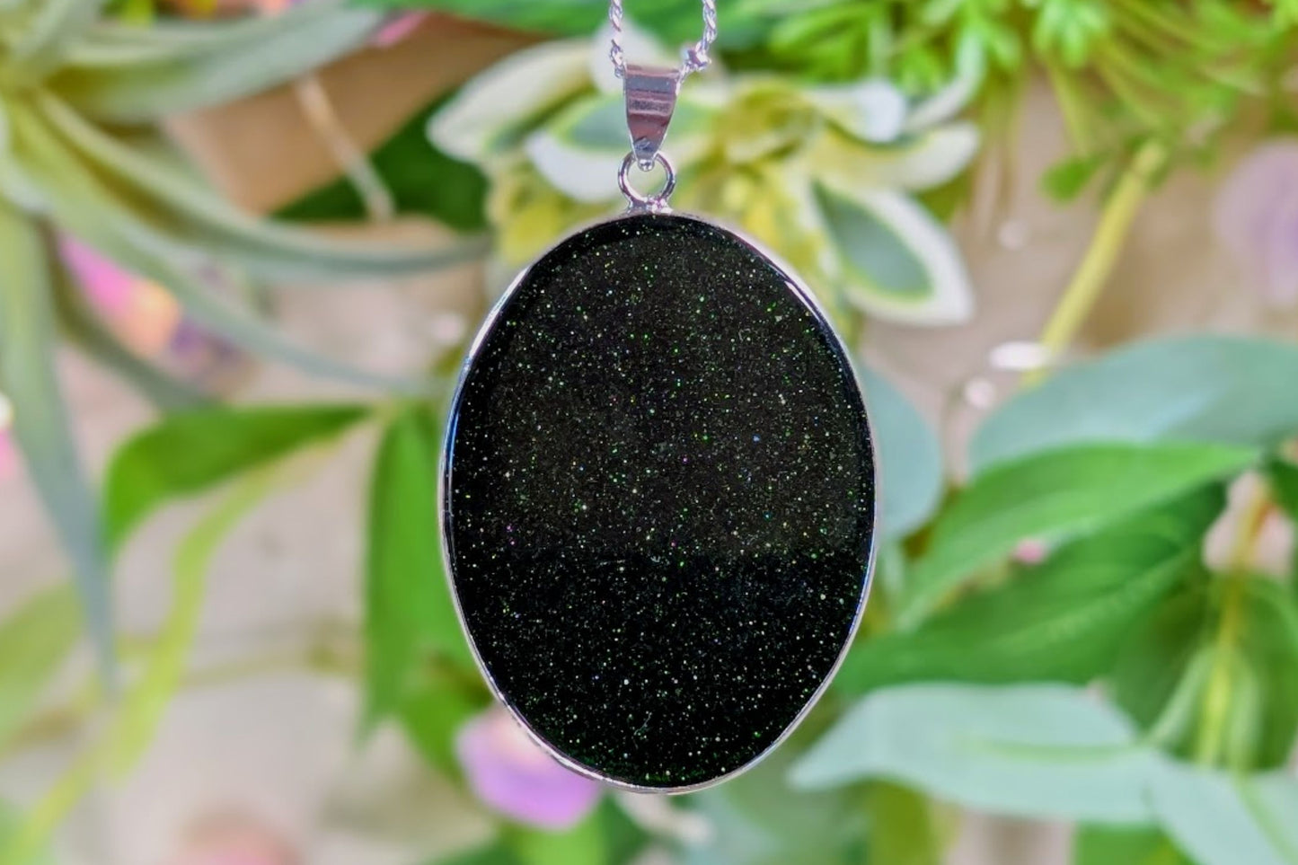 Green Goldstone Cabochon Necklace