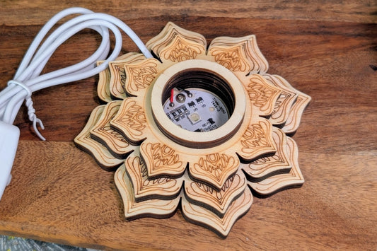 Wooden Engraved Lotus USB Light Base - Color-Cycling