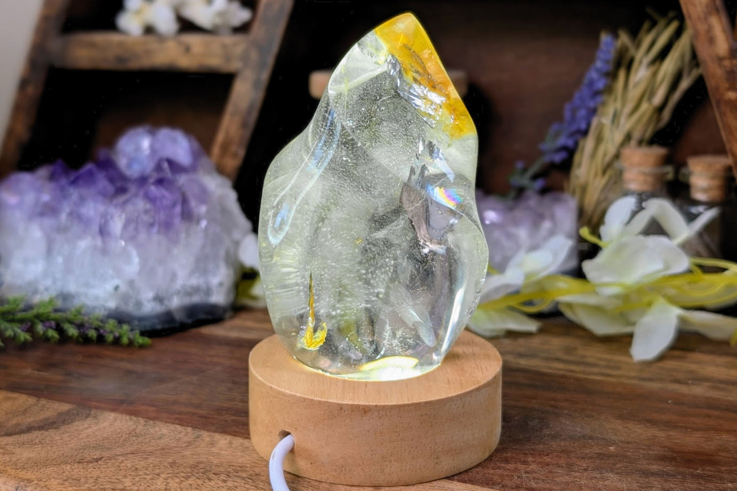 Wooden USB Cylinder White Light Base