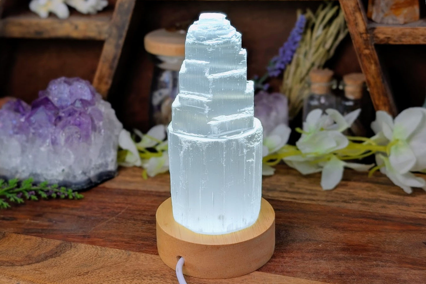 Wooden USB Cylinder White Light Base