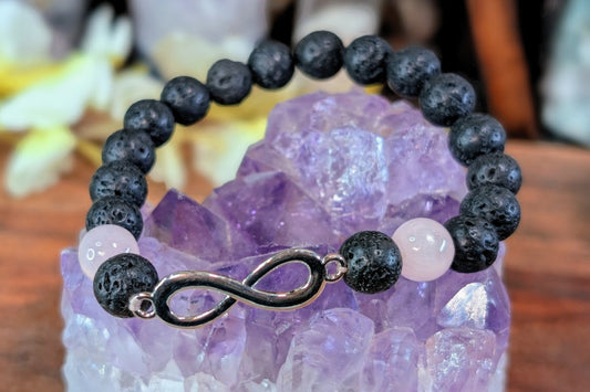 Lava Stone with Kunzite & Infinity Charm Bracelet