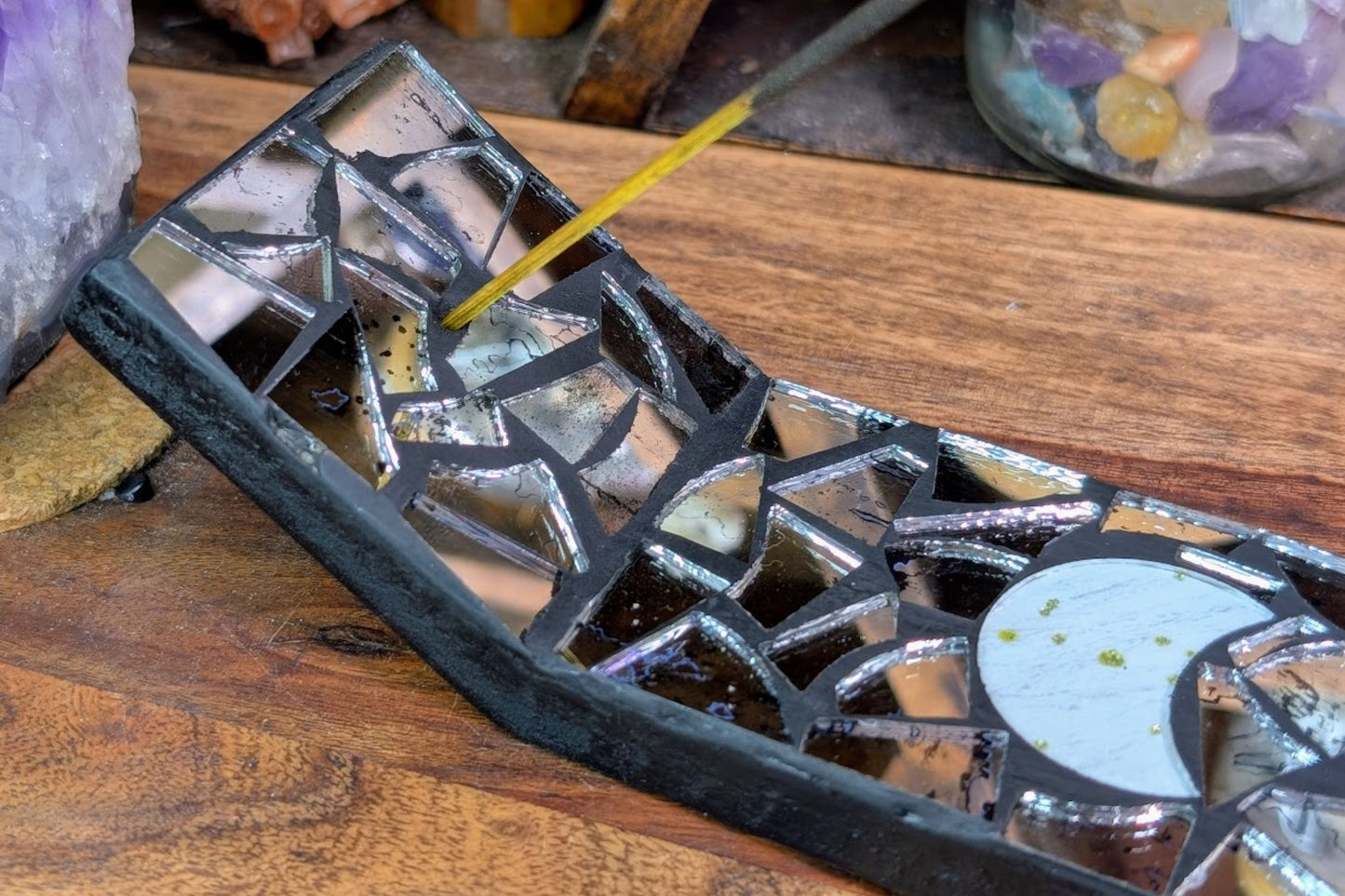 Mirror Mosaic Moon Phase Incense Holder