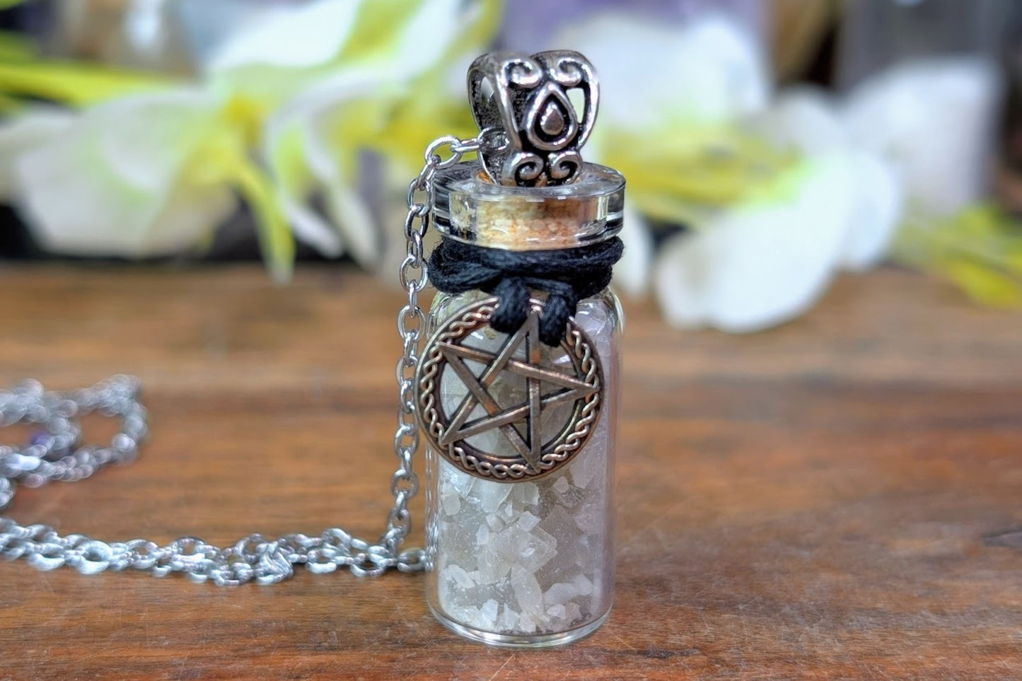 Rainbow Moonstone Chip Jar with Pentacle Necklace
