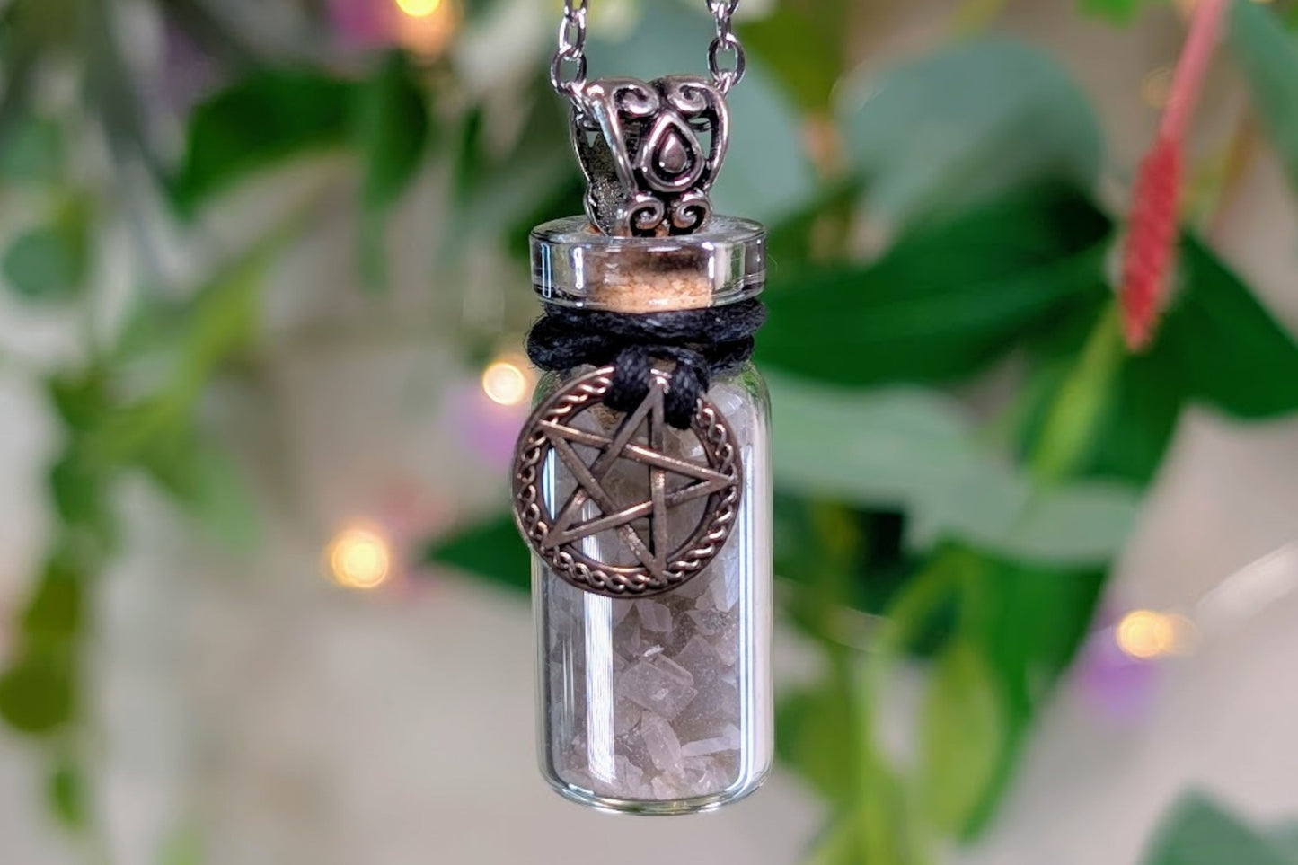 Rainbow Moonstone Chip Jar with Pentacle Necklace