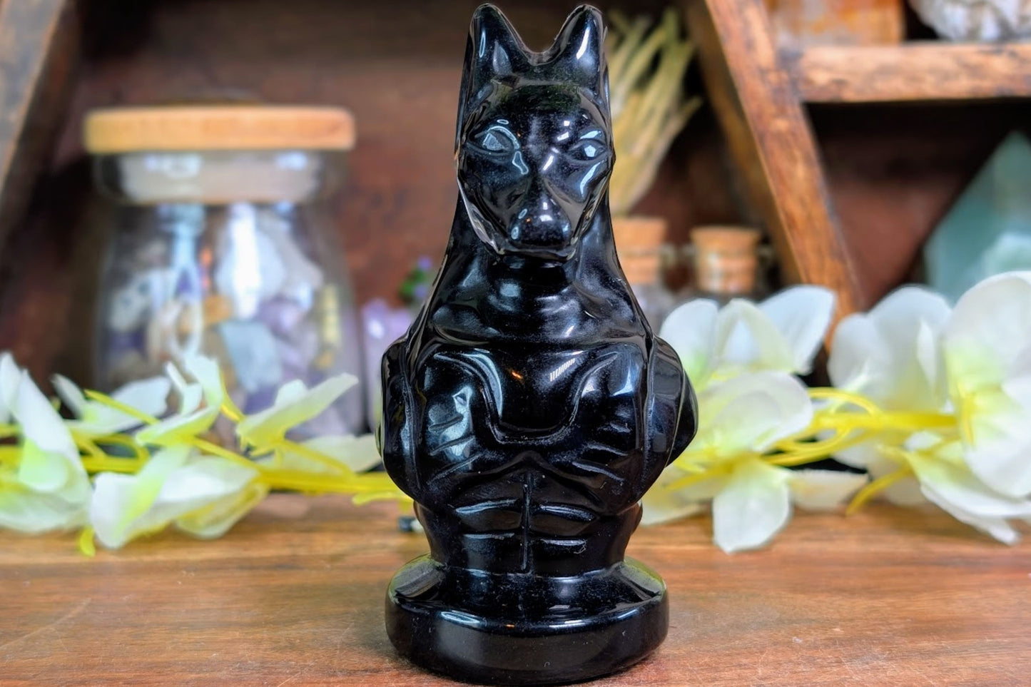 Obsidian Anubis Statue