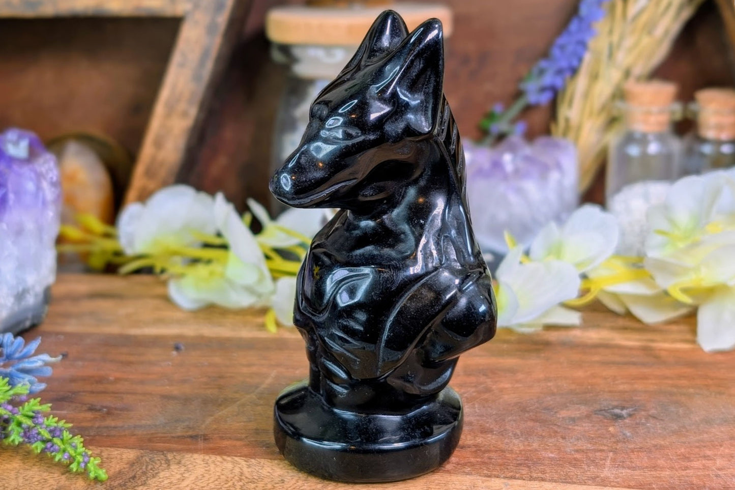 Obsidian Anubis Statue