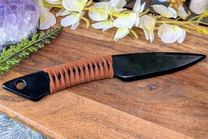 Obsidian Athame with Leather Wrapped Hilt