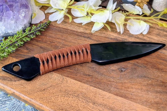 Obsidian Athame with Leather Wrapped Hilt