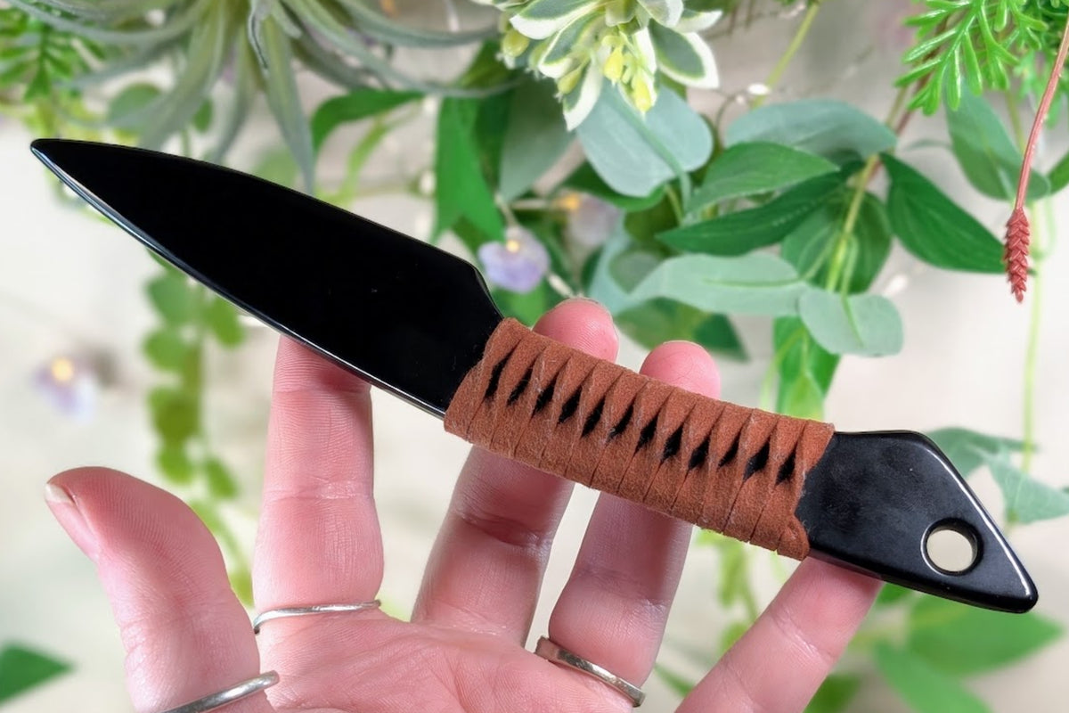 Obsidian Athame with Leather Wrapped Hilt