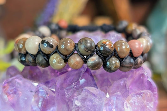 Petrified Wood Double Row Adjustable Cord Bracelet