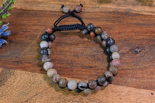Petrified Wood Double Row Adjustable Cord Bracelet