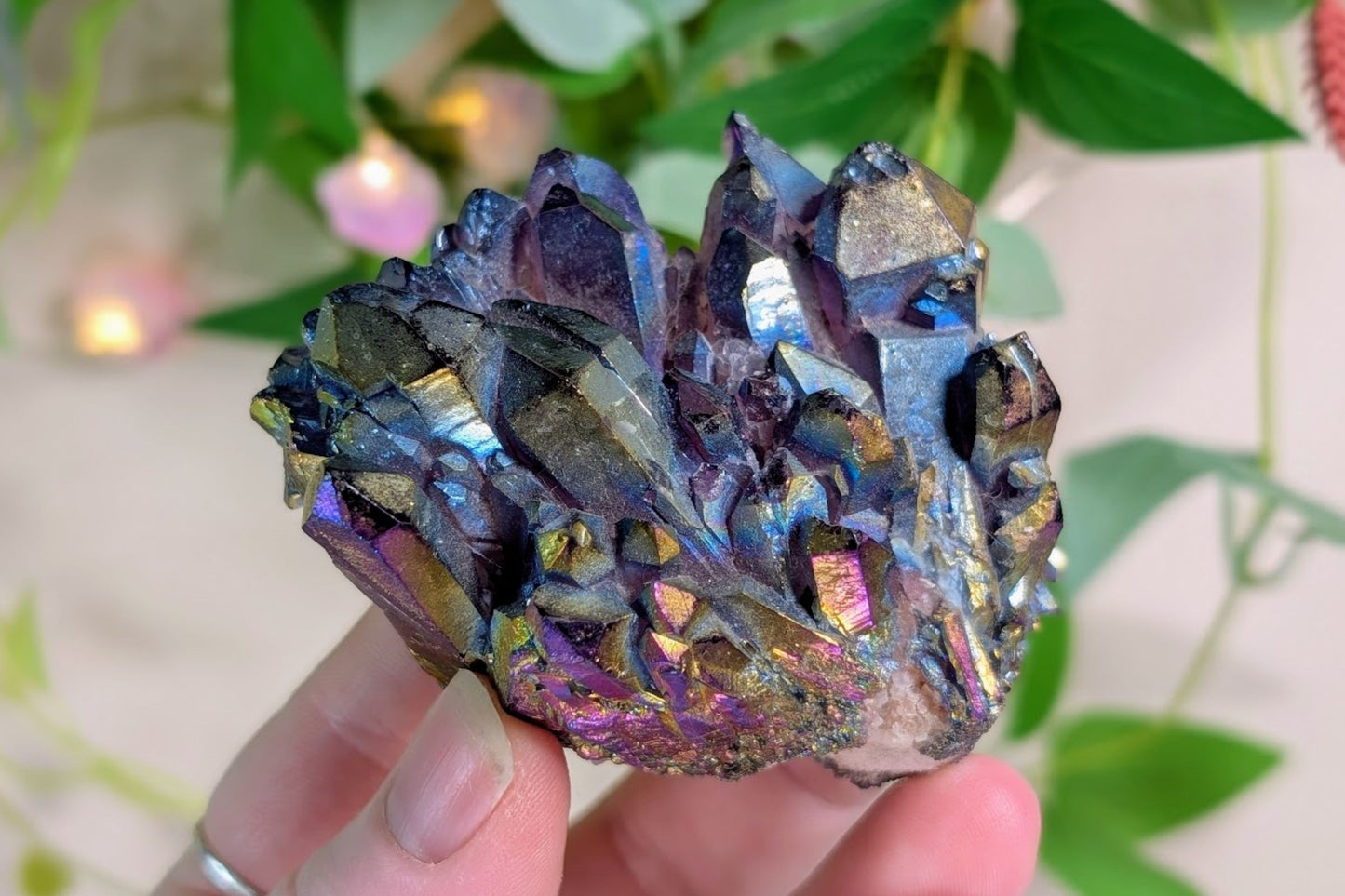 Rainbow Aura Amethyst Cluster