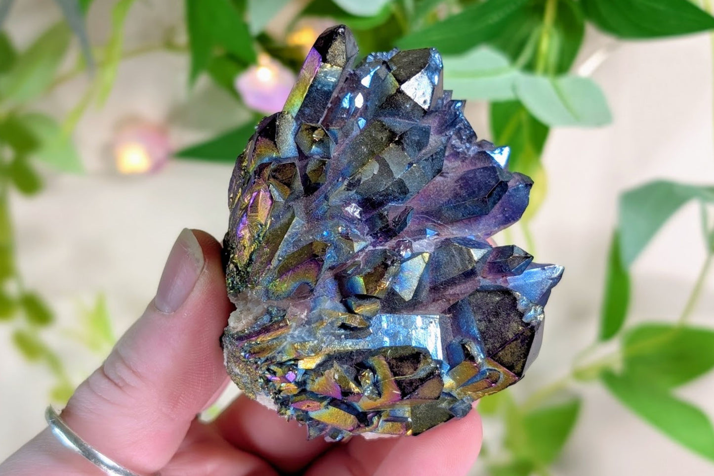 Rainbow Aura Amethyst Cluster