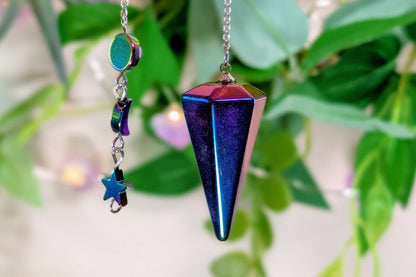 Rainbow Hematite Pendulum with Moon & Stars Chain