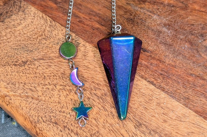 Rainbow Hematite Pendulum with Moon & Stars Chain