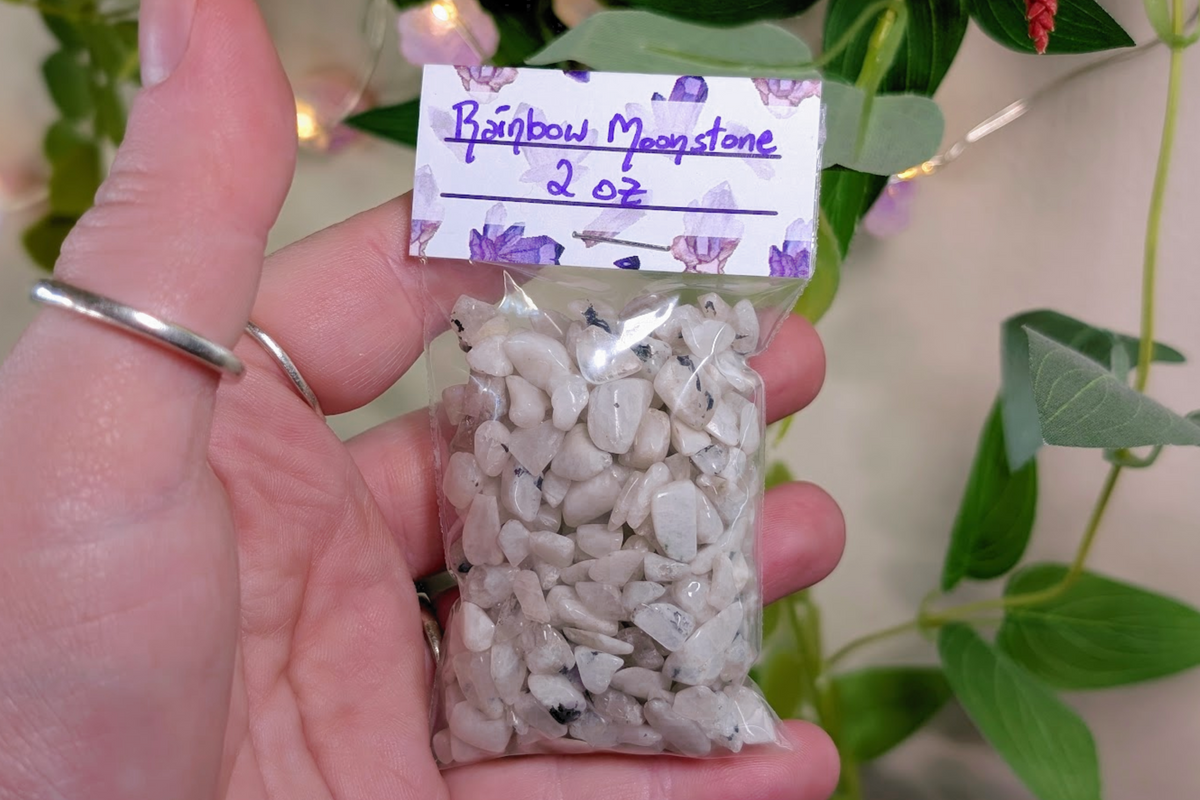Rainbow Moonstone Chips - 2 oz Bag