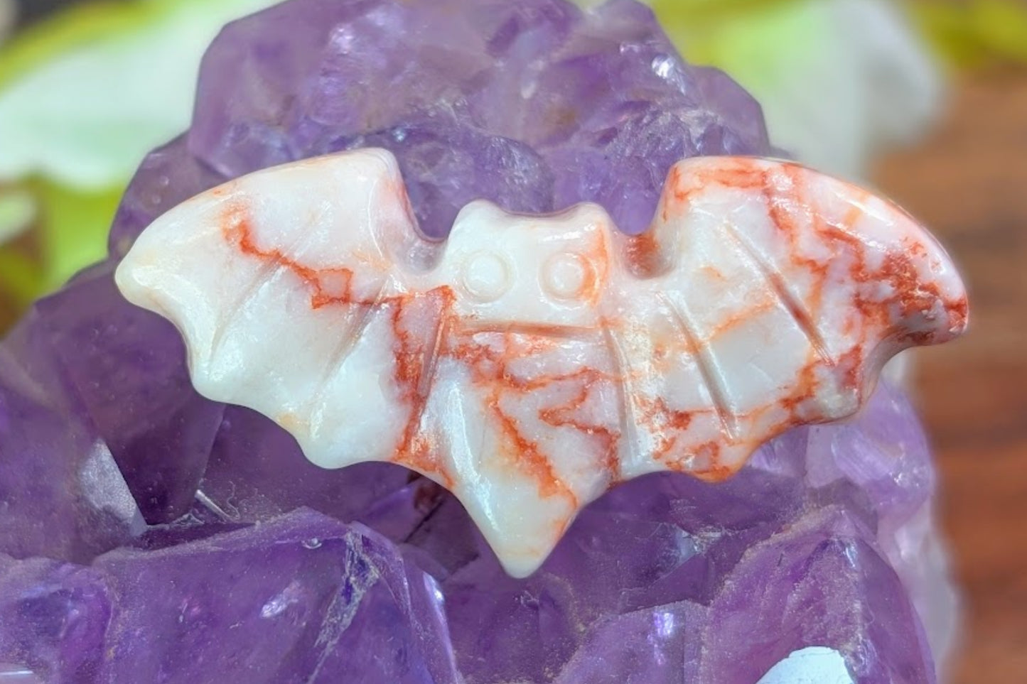 Red Vein Jasper Bat Carving