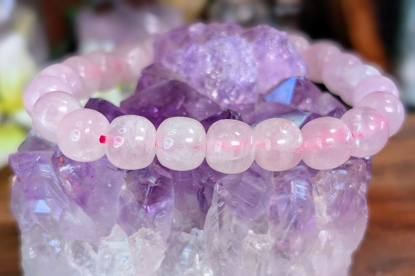 Rose Quartz Barrel Bead Bracelet