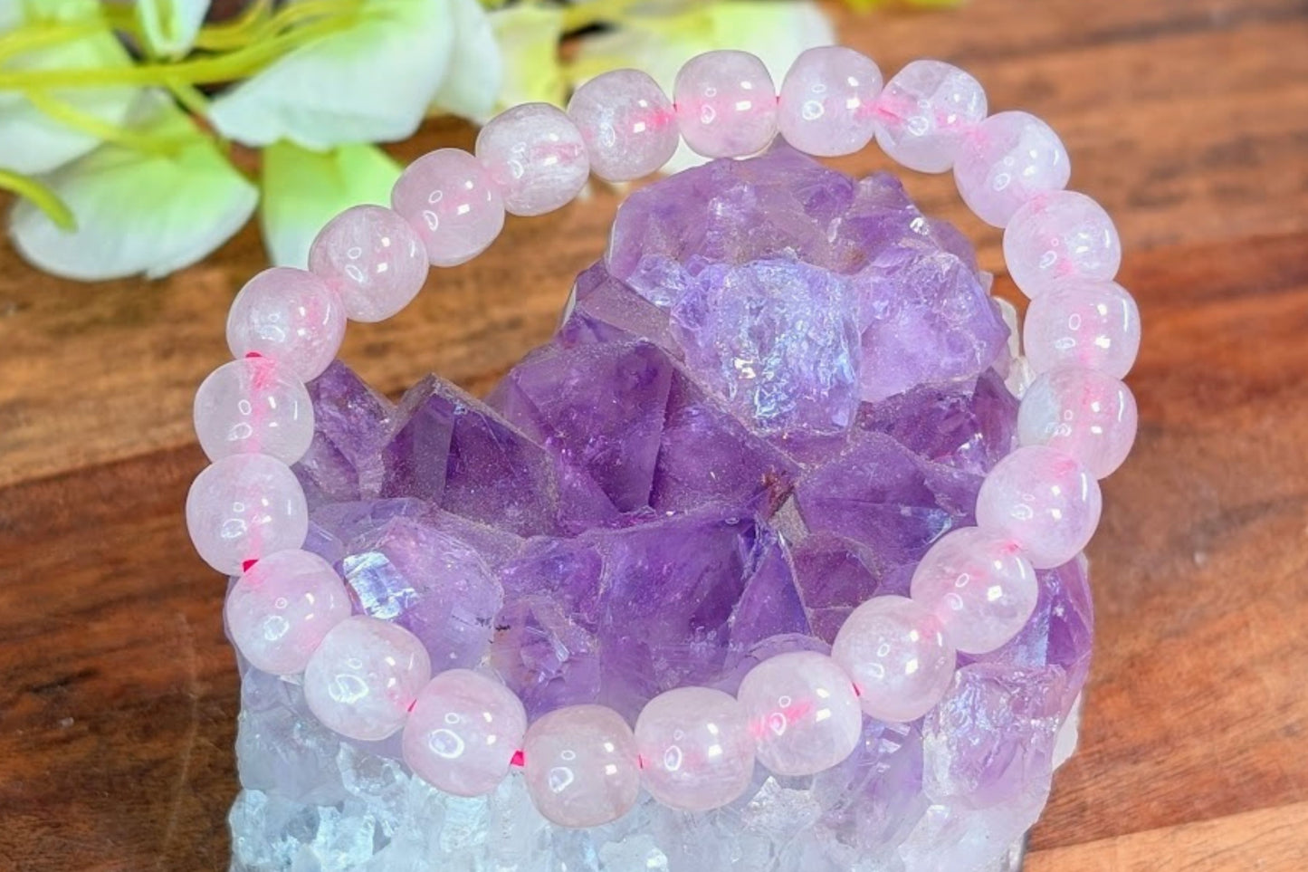 Rose Quartz Barrel Bead Bracelet