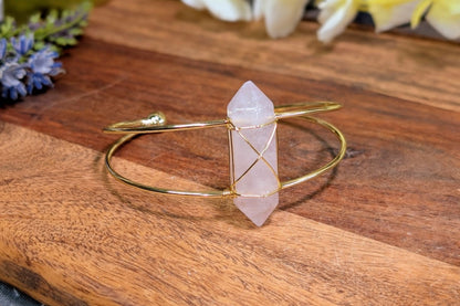 Brass Cuff Bracelet with Rose Quartz