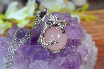 Rose Quartz Dragon Orb Necklace