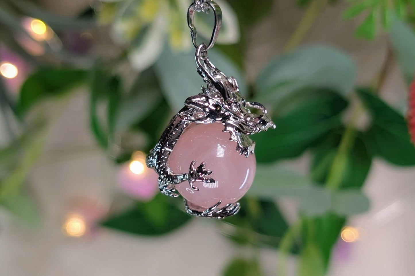 Rose Quartz Dragon Orb Necklace