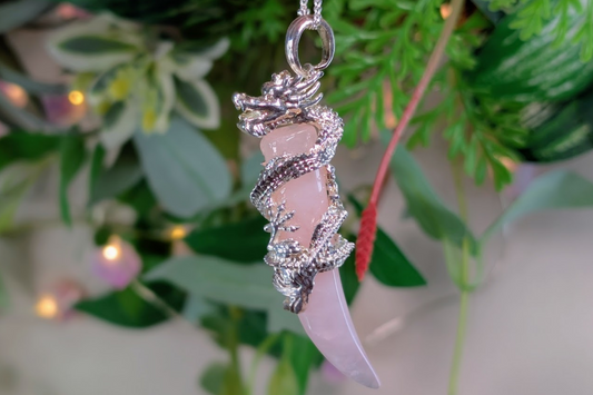 Rose Quartz Dragon Tooth Necklace