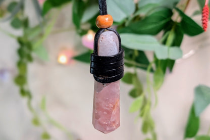 Rose Quartz Leather Wrapped Point Necklace