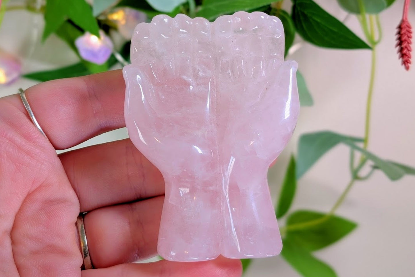 Rose Quartz Open Hands Carving