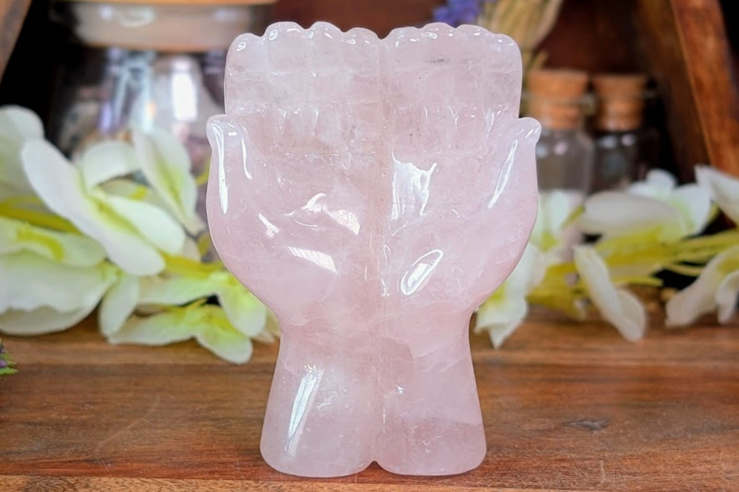 Rose Quartz Open Hands Carving