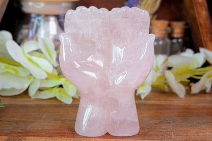Rose Quartz Open Hands Carving