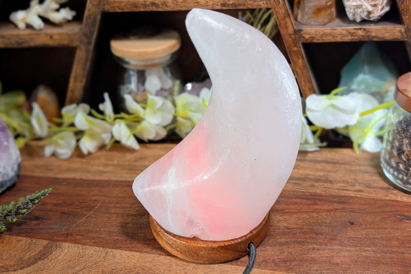 Salt Crescent Moon USB Lamp - Color Cycling