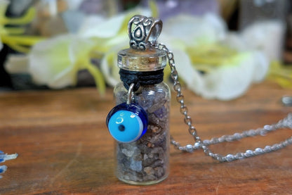 Sapphire Chip Jar with Evil Eye Necklace