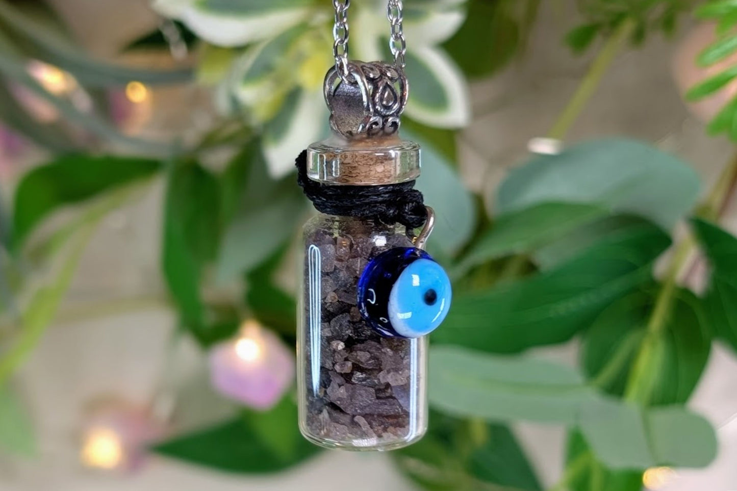 Sapphire Chip Jar with Evil Eye Necklace