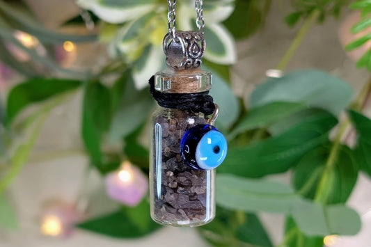 Sapphire Chip Jar with Evil Eye Necklace