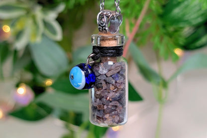 Sapphire Chip Jar with Evil Eye Necklace