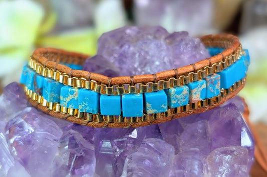 Sea Sediment Jasper Leather Bracelet