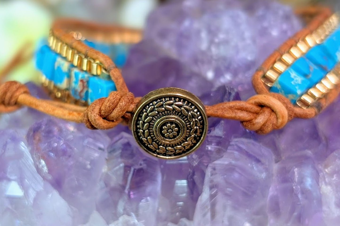 Sea Sediment Jasper Leather Bracelet