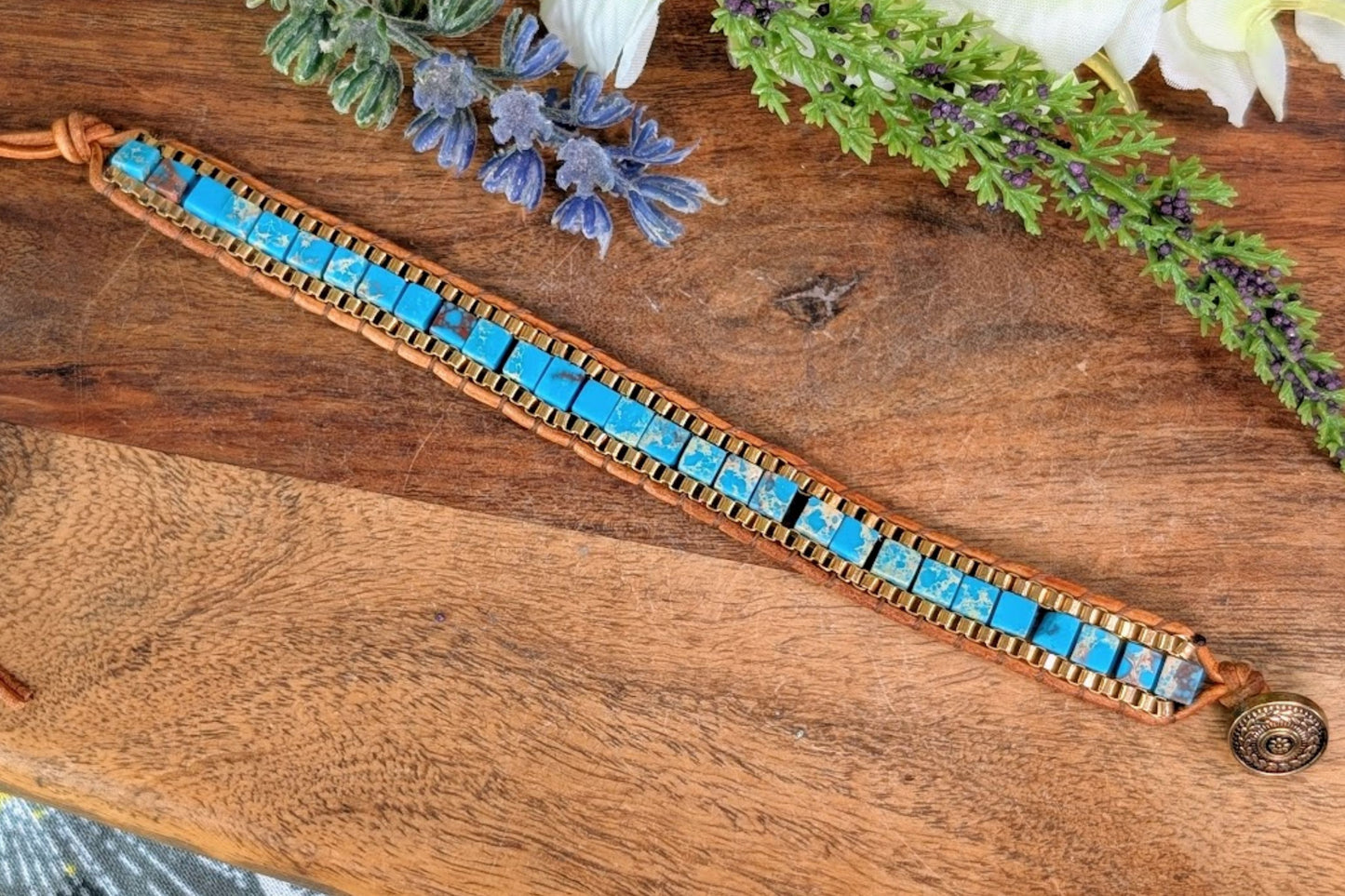 Sea Sediment Jasper Leather Bracelet