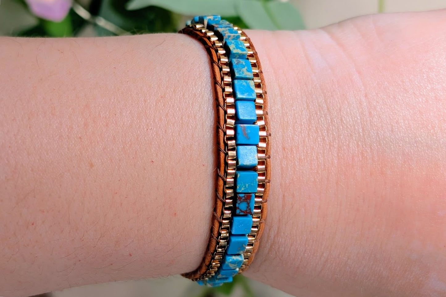 Sea Sediment Jasper Leather Bracelet