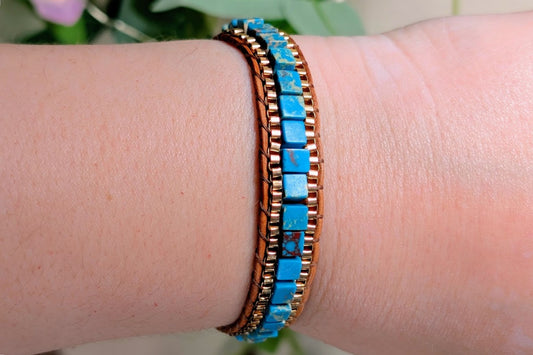Sea Sediment Jasper Leather Bracelet