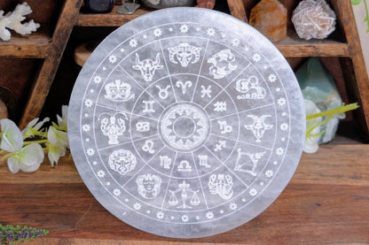 Selenite Plate with Zodiac Engraving
