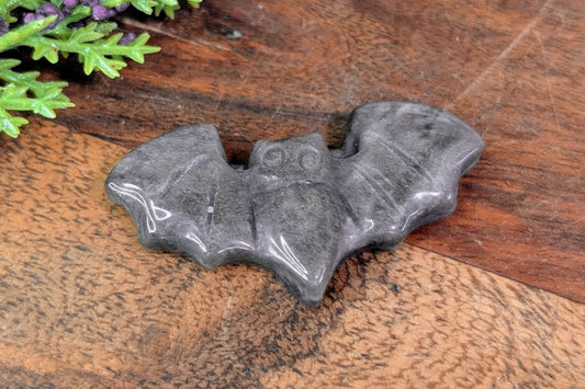Silver Sheen Obsidian Bat Carving