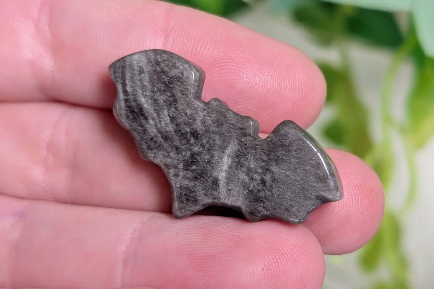 Silver Sheen Obsidian Bat Carving