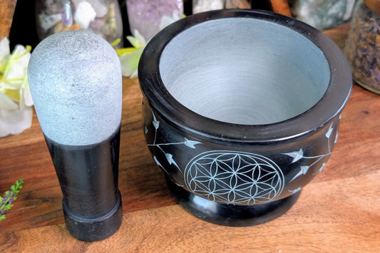 Soapstone Flower of Life Mortar & Pestle