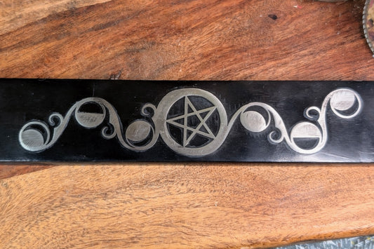 Soapstone Incense Holder - Pentacle with Moon Phases Metal Inlay