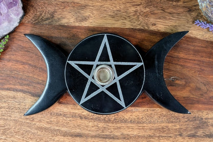 Soapstone Triple Moon Candle Holder