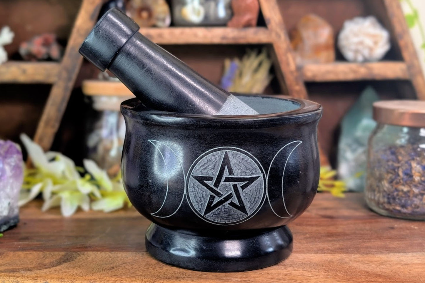 Soapstone Triple Moon Mortar & Pestle