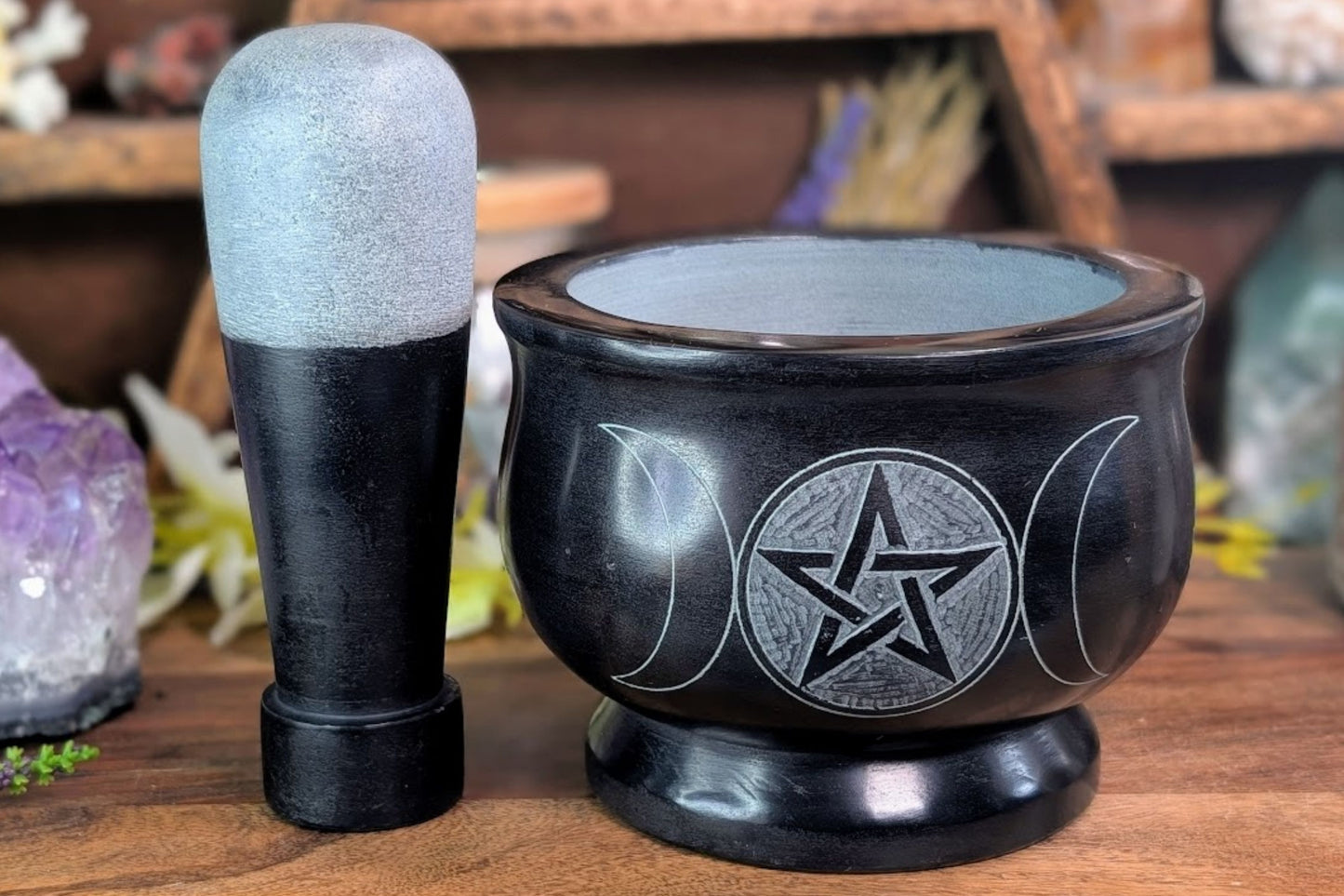 Soapstone Triple Moon Mortar & Pestle